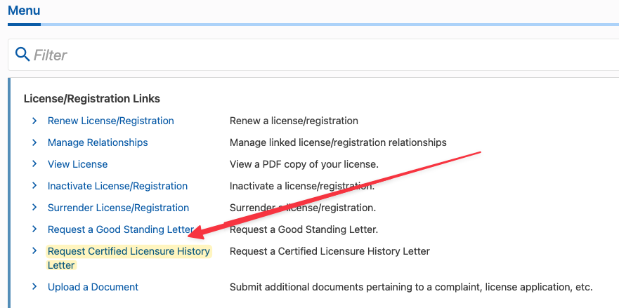 Request a Certified Licensure History Letter